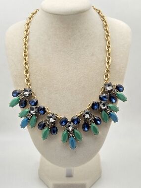 J. Crew Crystal Statement Necklace - Blue, Teal & Grey